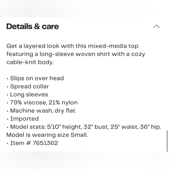 NWOT - Adrianna Papell Twofer Cable Knit Long Sleeve Top - Picture 6 of 6